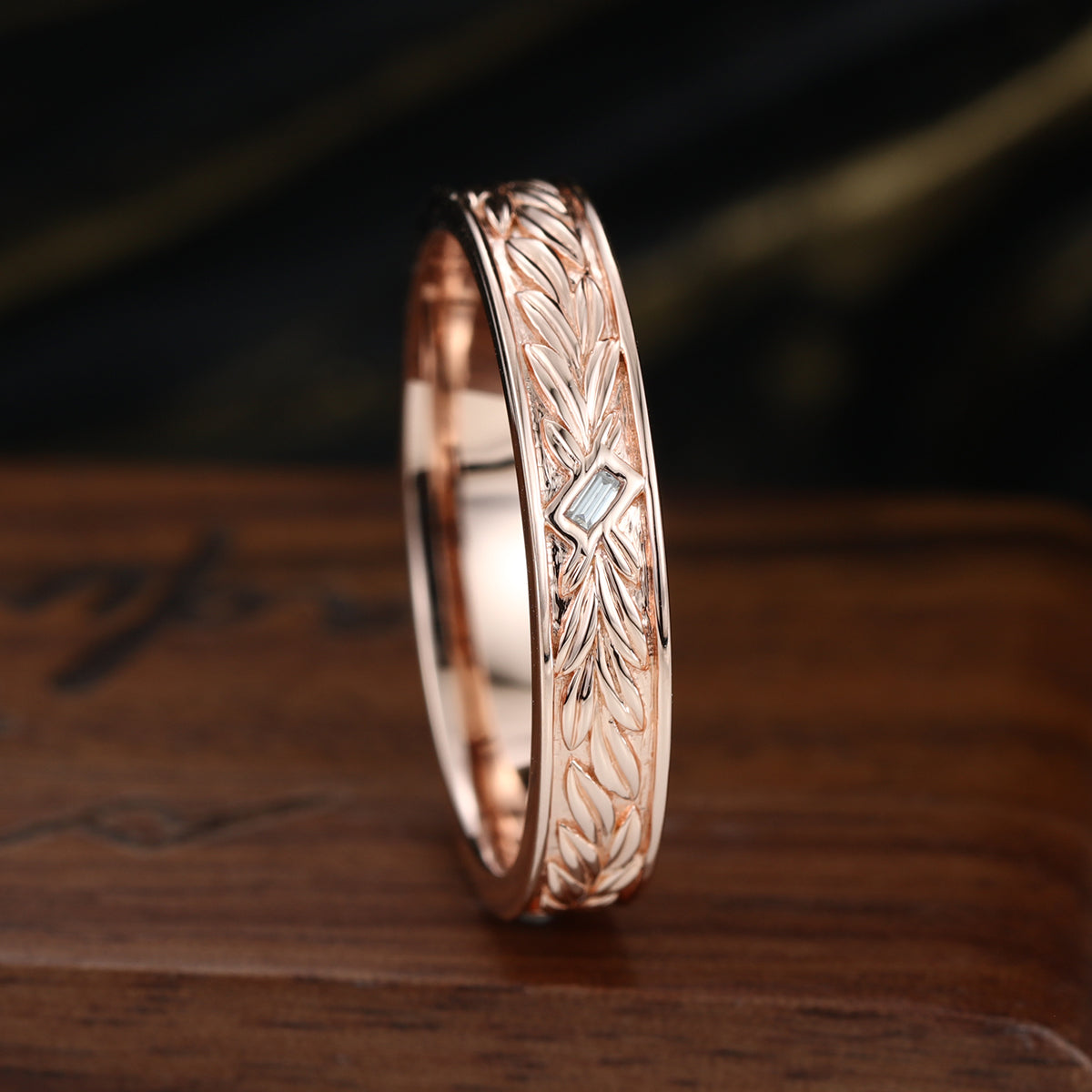 Nature Inspired Men's Diamonds Engagement Band | Solid gold Men Ring
