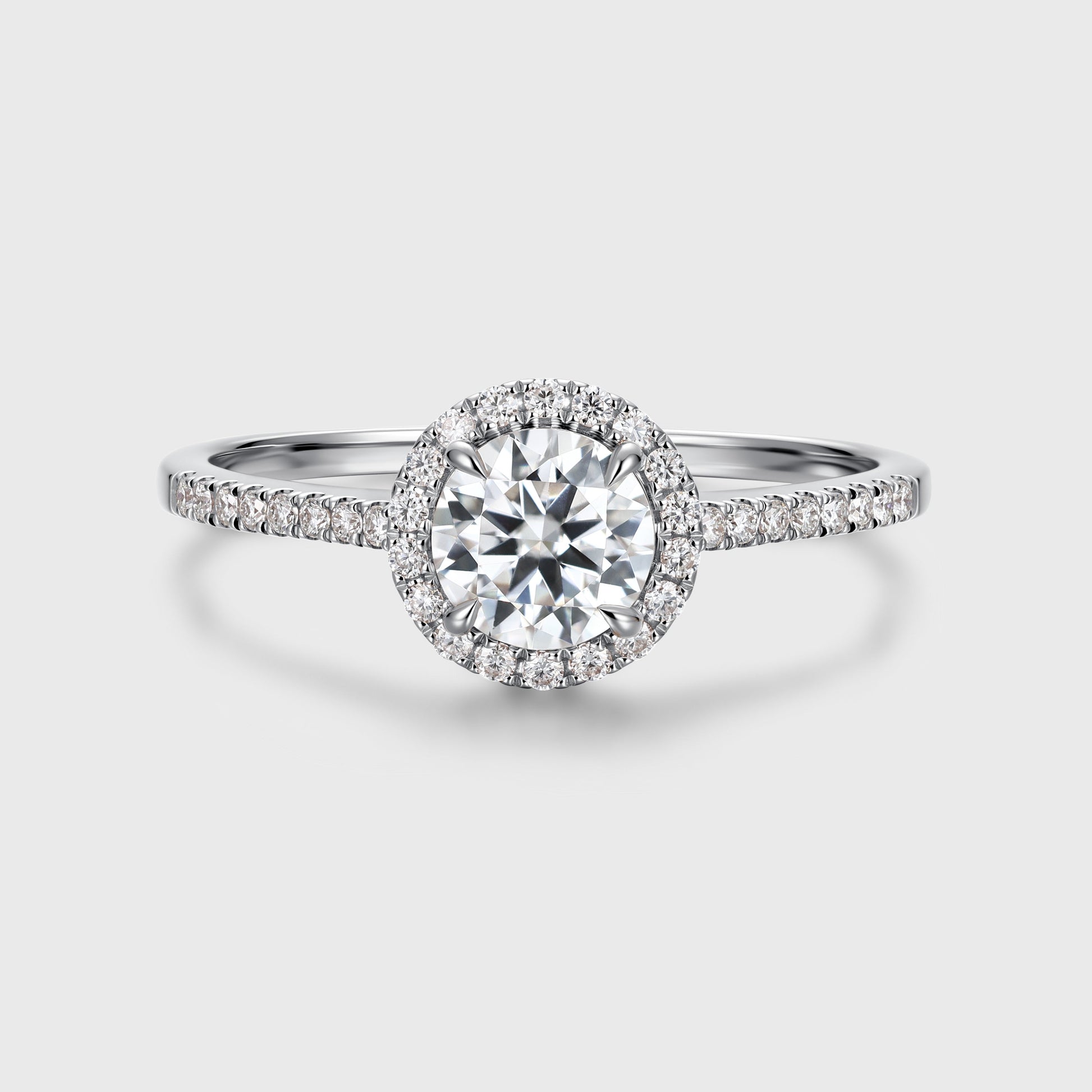 Round cut Halo Moissanite Half Eternity Engagement Ring