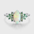 Marquise cut Opal Cluster Moss Agate Engagement Ring