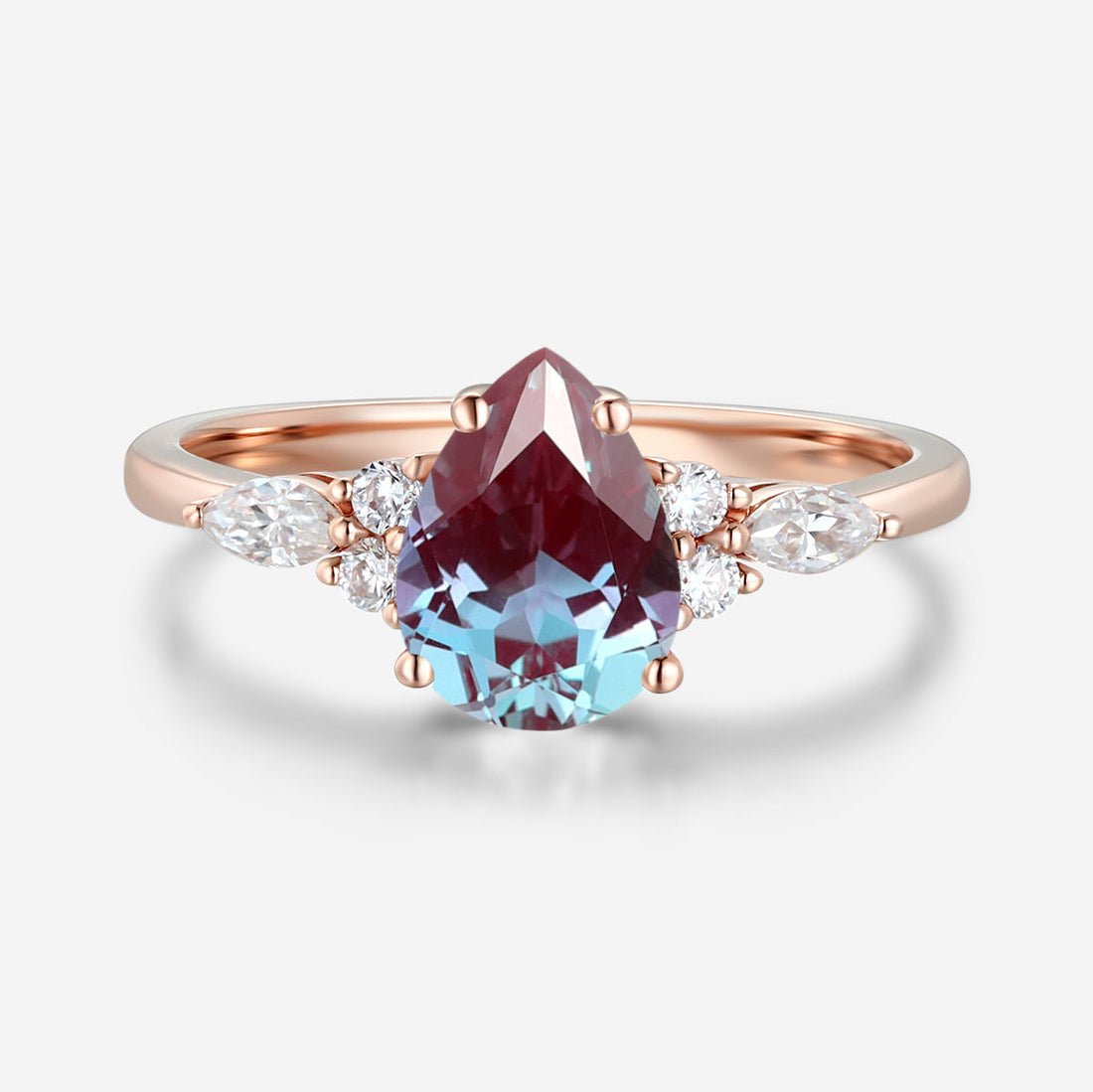 Pear cut Lab Alexandrite Engagement ring for Women