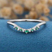 Diamond/Emerald Curved Wedding Band Ring