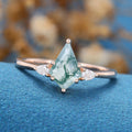 Kite Cut Natural Green Moss Agate Cluster Engagement Ring 