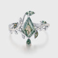 Nature Inspired Kite cut Moss Agate Leaf Gold Engagement Ring