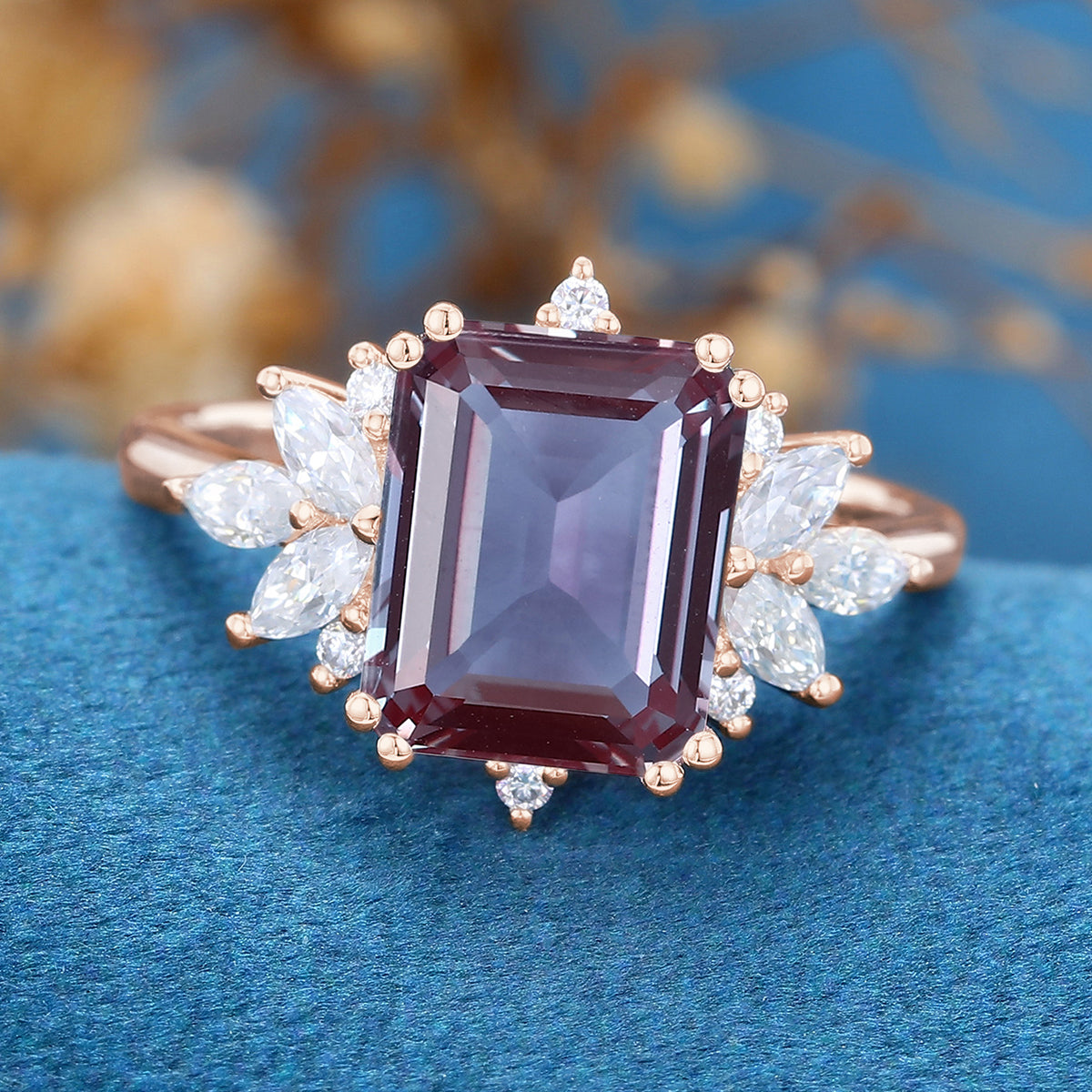 Emerald Cut Alexandrite Engagement Ring 