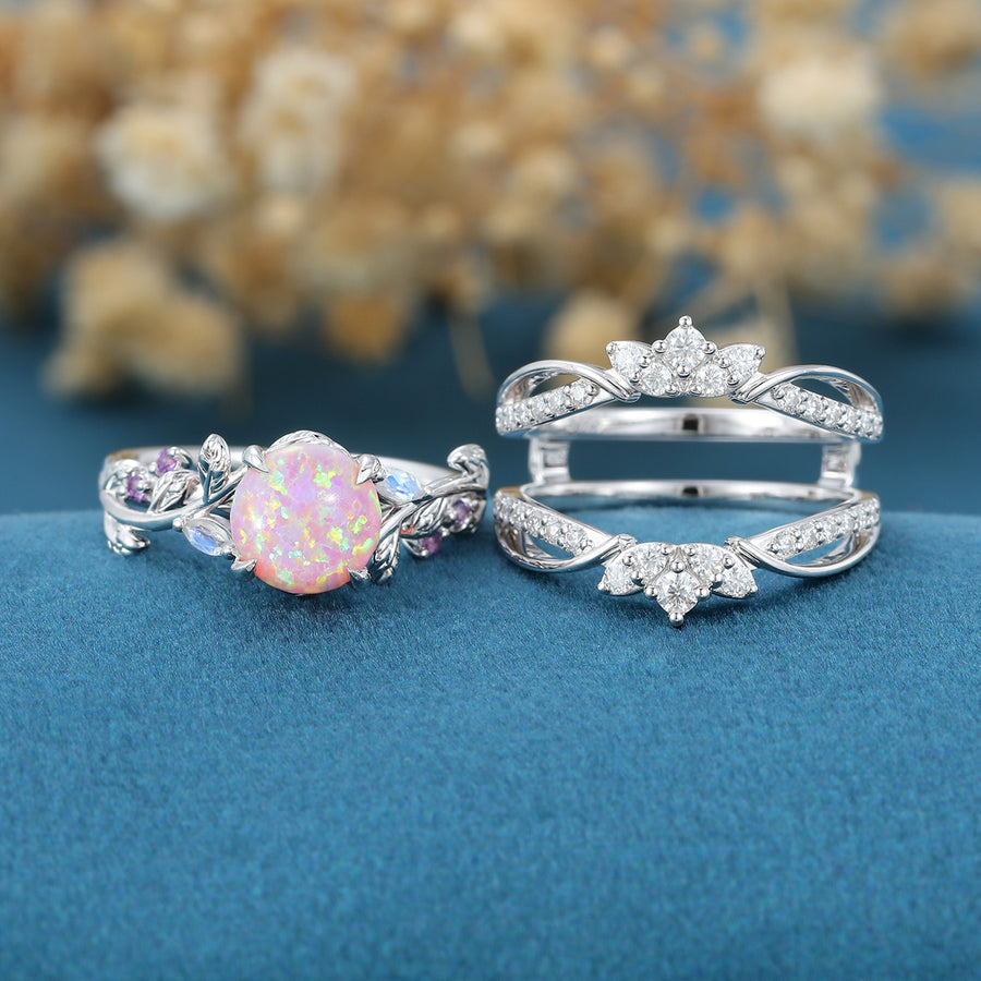 Round cut  Lab Opal Wedding Bridal Set