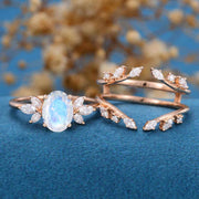 Oval cut Moonstone | Moissanite Cluster Engagement Bridal Set