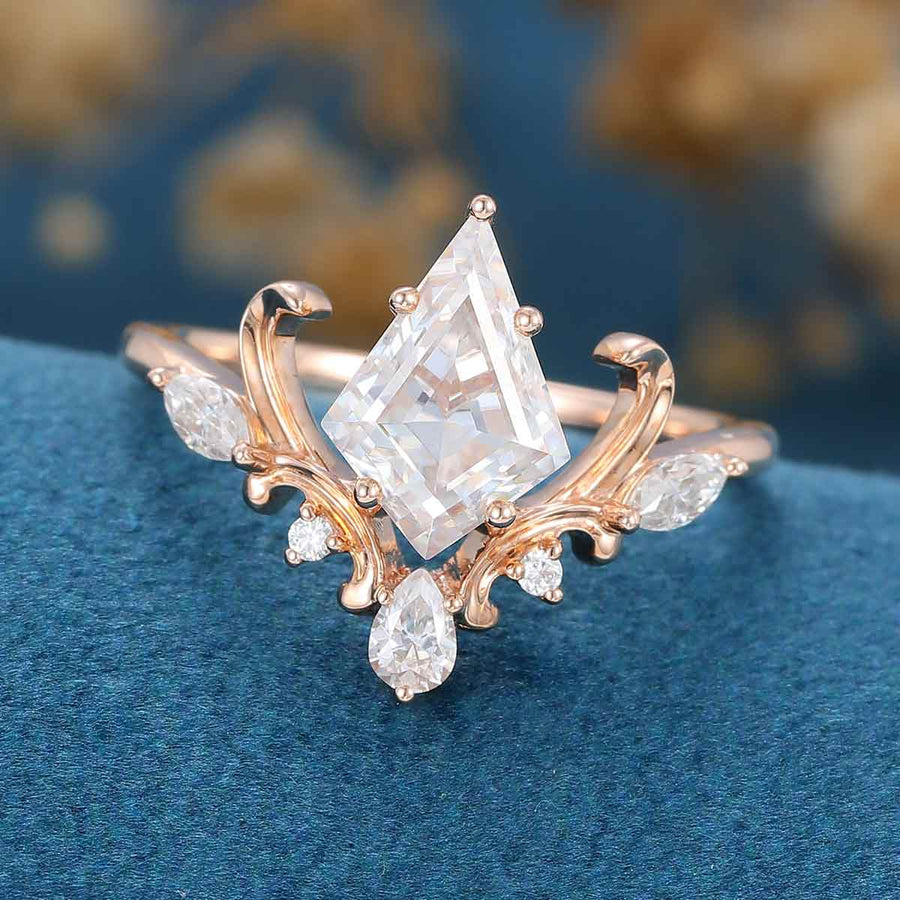 Kite Cut Moissanite Rose Gold Engagement Ring