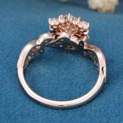 Vintage Round cut Moissanite Cluster Engagement Ring Set