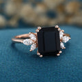 Emerald cut Black Onyx Solid Gold Engagement Ring
