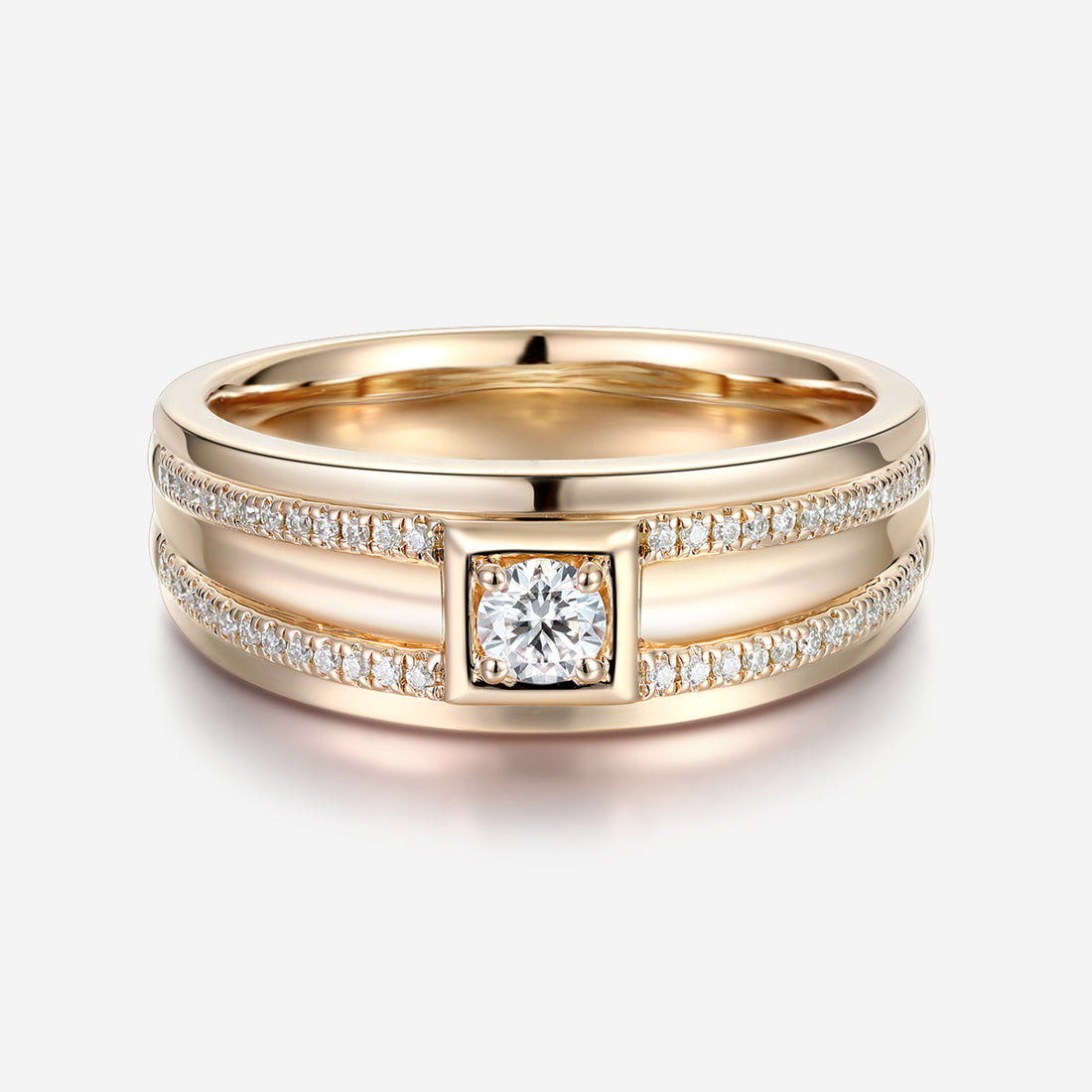 Round Cut Moissanite Statement Ring • Mens Wedding Band