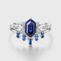 Hexagon cut Sapphire Leaf Vine Split Shank Bridal Set