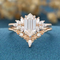 Hexagon cut Moissanite Engagement Ring Cluster diamonds Rose Gold Wedding Bridal Set