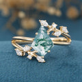 Kite Cut Natural Green Moss Agate Cluster Engagement Ring