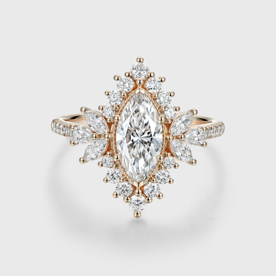 1.0CT~5.0CT Marquise cut Lab grown Diamond Halo Engagement Ring