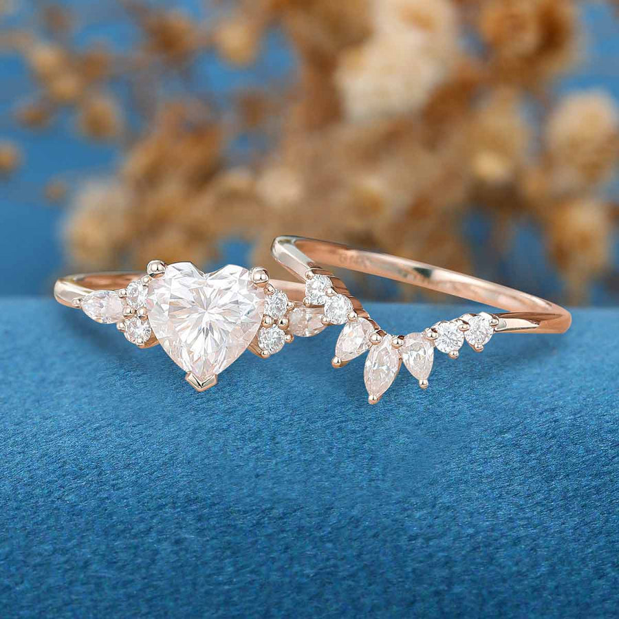 Heart cut Moissanite Wedding Bridal Set