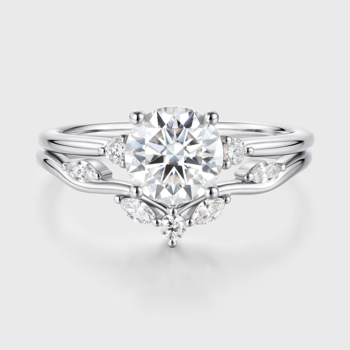 Round Cut Moissanite Wedding Bridal Set