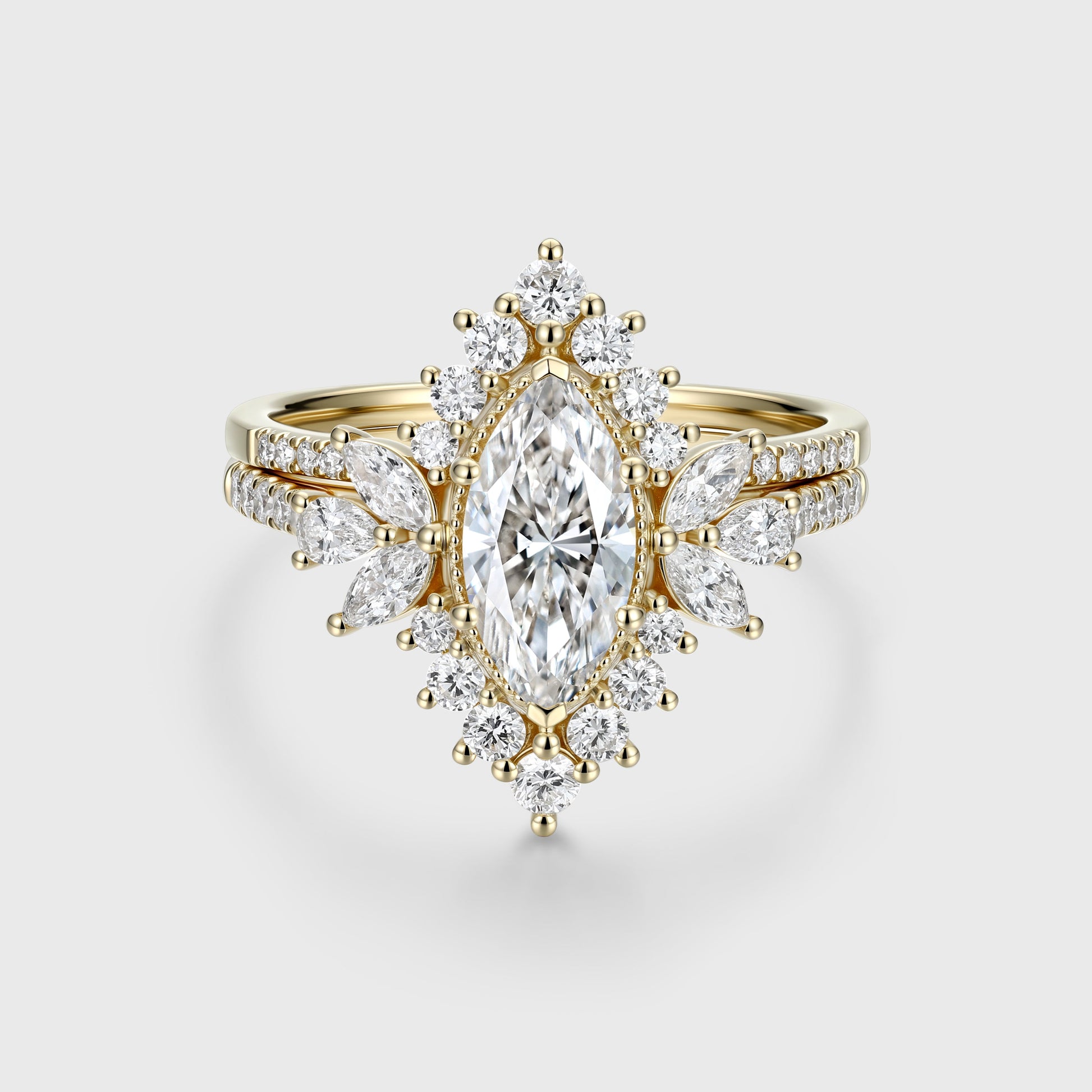 1.0CT~5.0CT Marquise cut Lab grown Diamond Halo Engagement Ring Set Luxury Pave Everyday Stackable Set