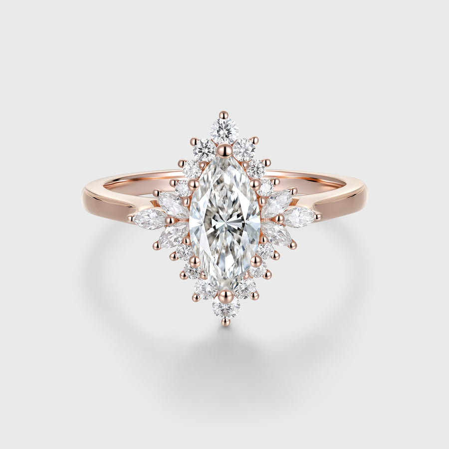1.0CT~5.0CT Marquise cut Lab grown Diamond Halo Engagement Ring