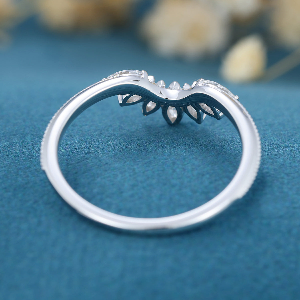 Marquise cut Moissanite Curved Wedding Band