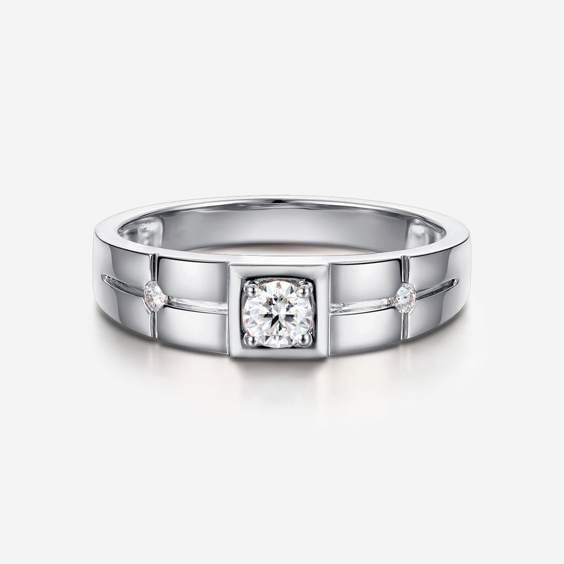 Round Cut Moissanite Statement Ring • Mens Wedding Band