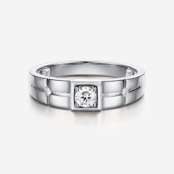 Round Cut Moissanite Statement Ring • Mens Wedding Band