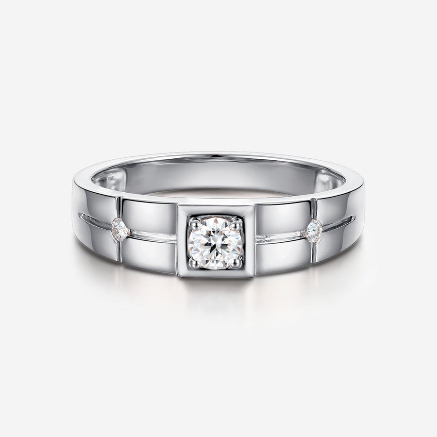 Round Cut Moissanite Statement Ring • Mens Wedding Band