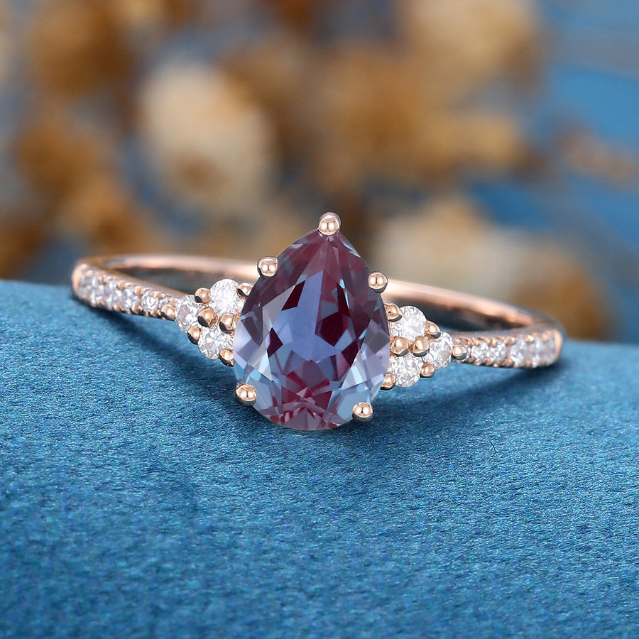 Pear cut Alexandrite Engagement ring 