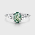 Oval cut Moss Agate Leaf Gold Pave Diamonds Engagement Ring