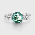 Round cut Moss Agate Matching Moissanite | Diamonds Gold Engagement Ring