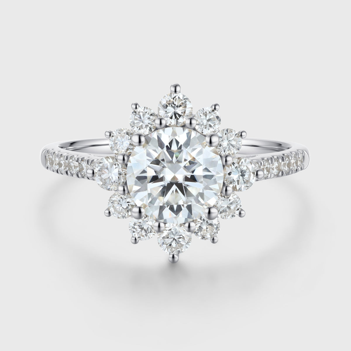 Round Moissanite Halo | Flower Half Eternity Engagement ring