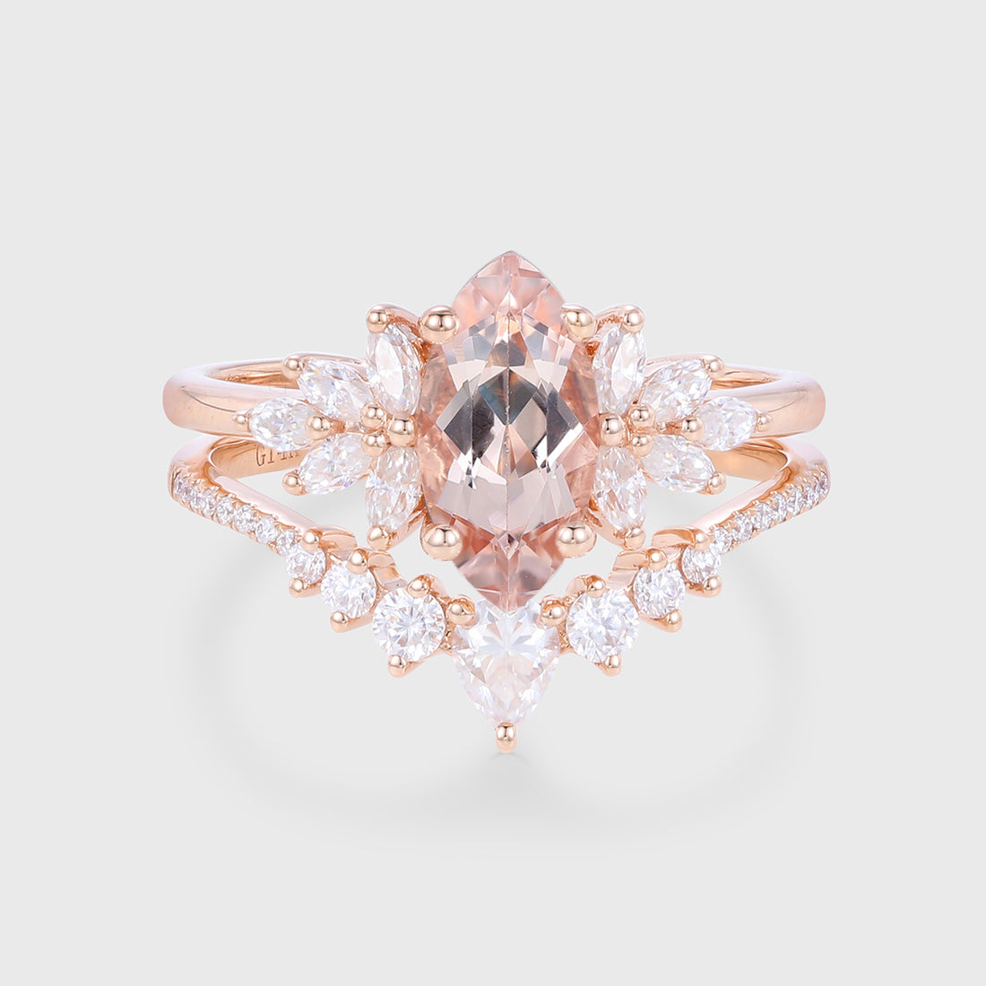 1.0Carat Marquise cut Morganite Cluster Engagement ring Bridal Set for Women