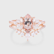 1.0Carat Marquise cut Morganite Cluster Engagement ring Bridal Set for Women