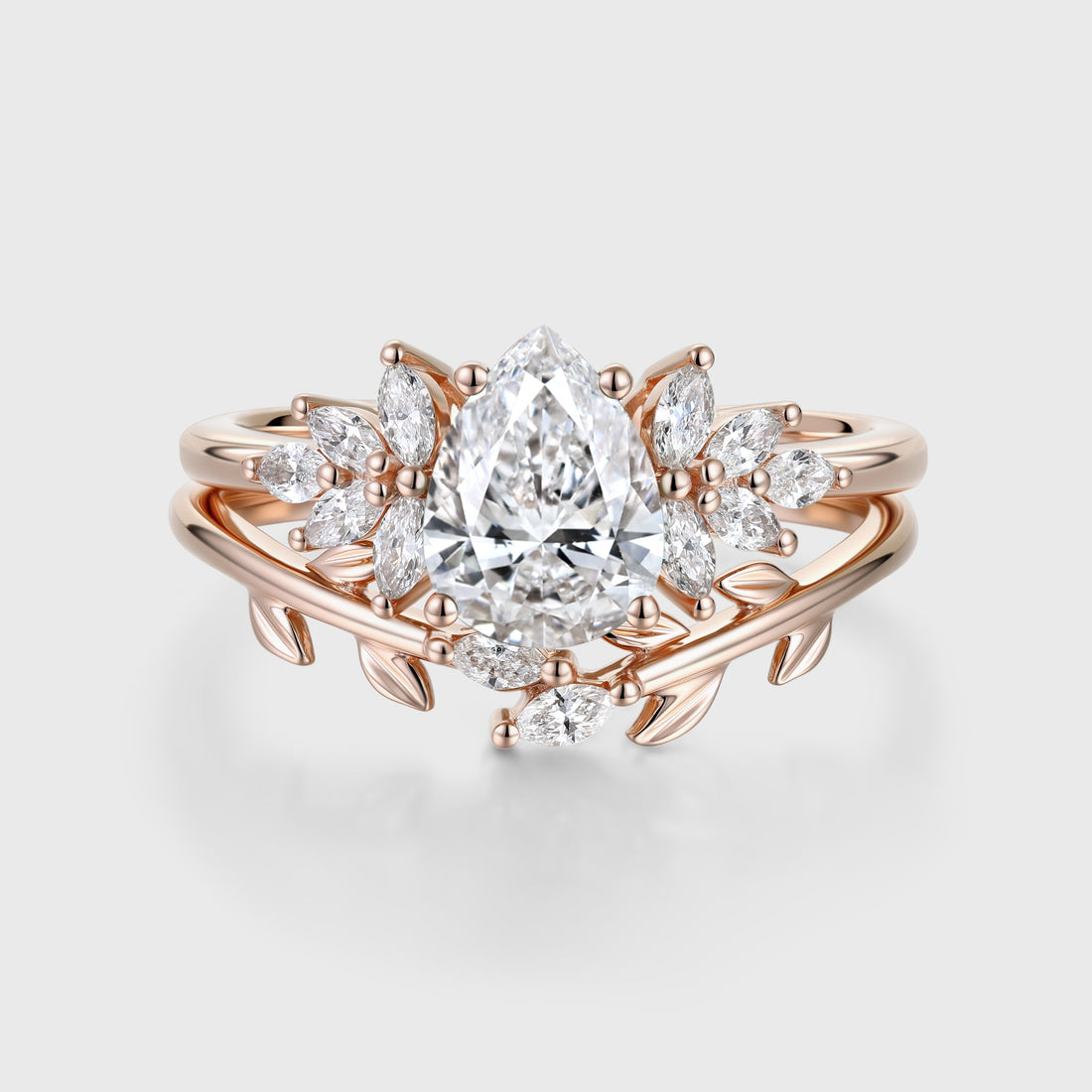 1.0CT~5.0CT Pear cut Lab Grown Diamond Cluster Engagement Ring Set