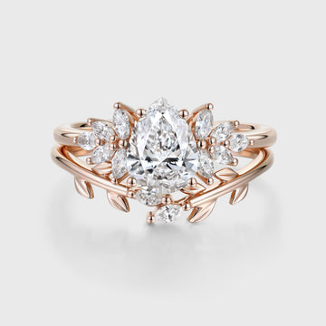 1.0CT~5.0CT Pear cut Lab Grown Diamond Cluster Engagement Ring Set