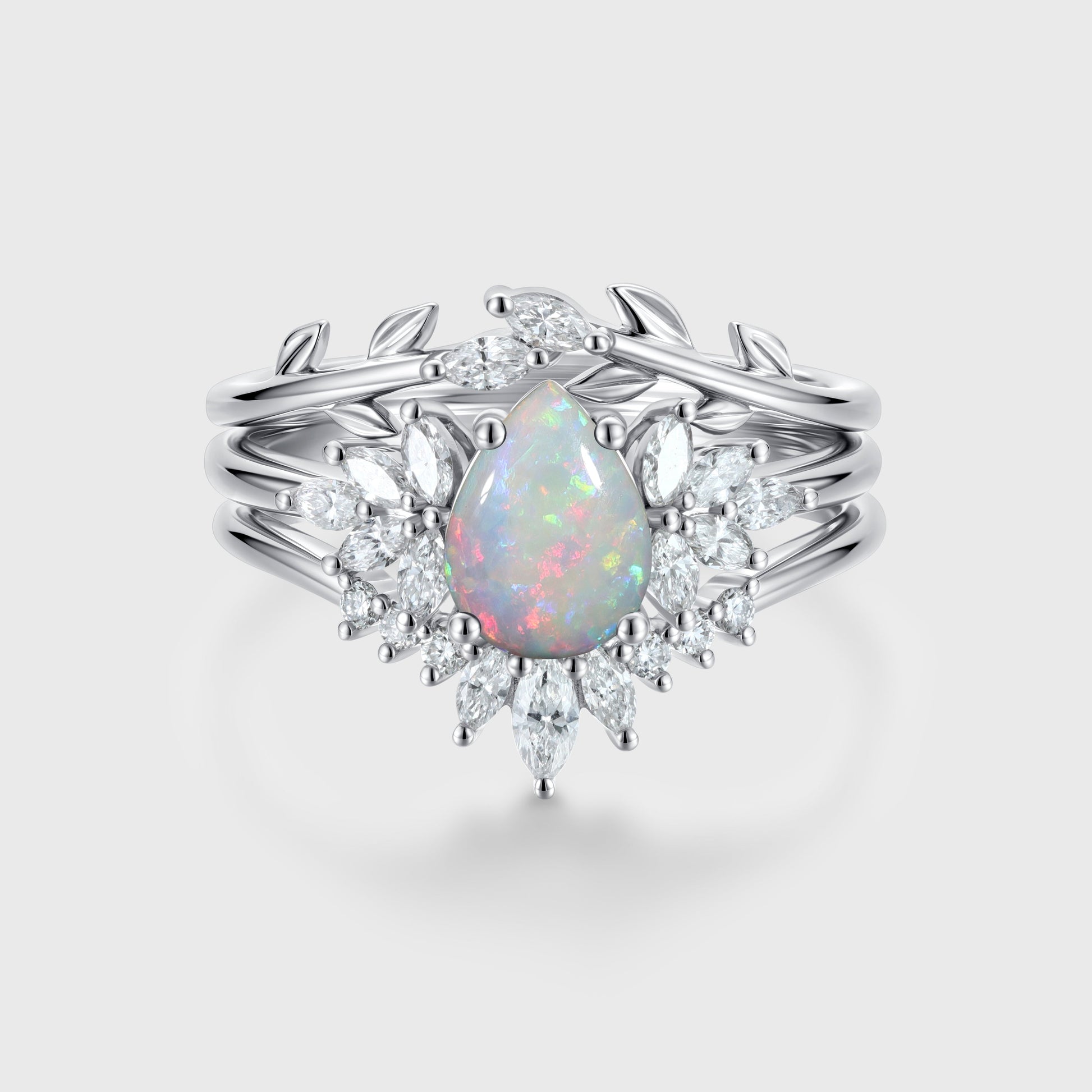3PCS Pear cut Opal Engagement ring Bridal Set