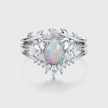 3PCS Pear cut Opal Engagement ring Bridal Set