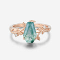 Coffin Cut Natural Green Moss Agate  Engagement Ring