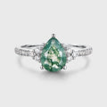 Pear Cut Natural Green Moss Agate Cluster Engagement Ring