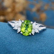 1.5Carat Oval cut Olivine Cluster Engagement Ring