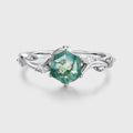 Inspired Hexagon Cut Natural Green Moss Agate  Engagement Ring