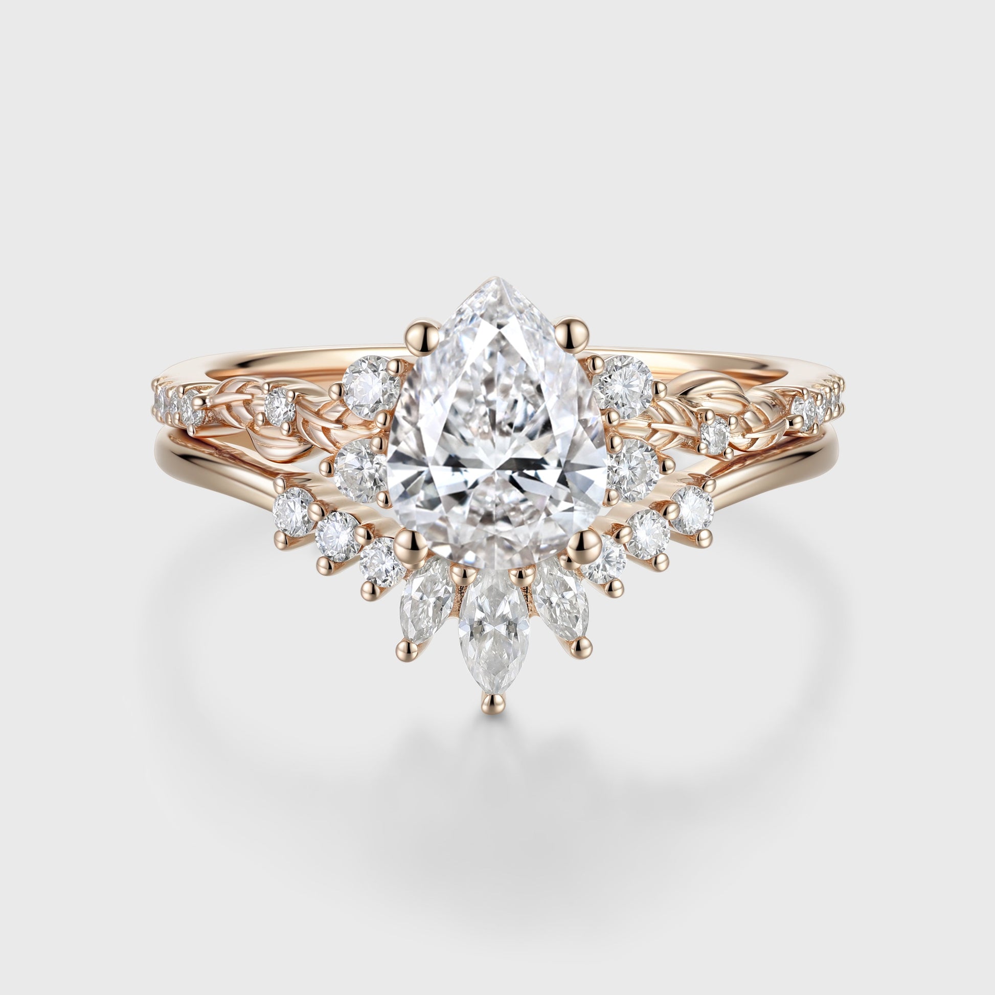 1.0CT~5.0CT Kite cut Lab grown Diamond Luxury Pave Leaf Engagement Ring set