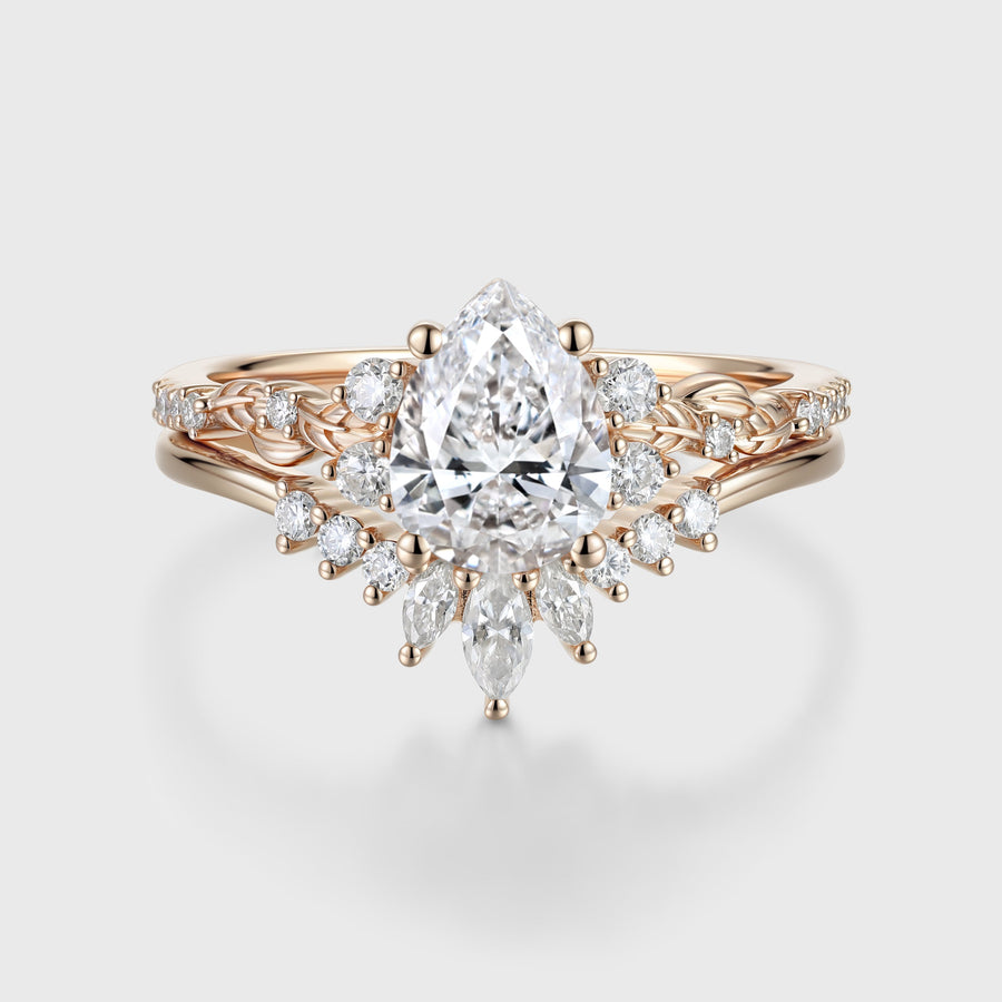 1.0CT~5.0CT Kite cut Lab grown Diamond Luxury Pave Leaf Engagement Ring set