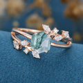 Natural Moss Agate Hexagon Cut Cluster Engagement rings 