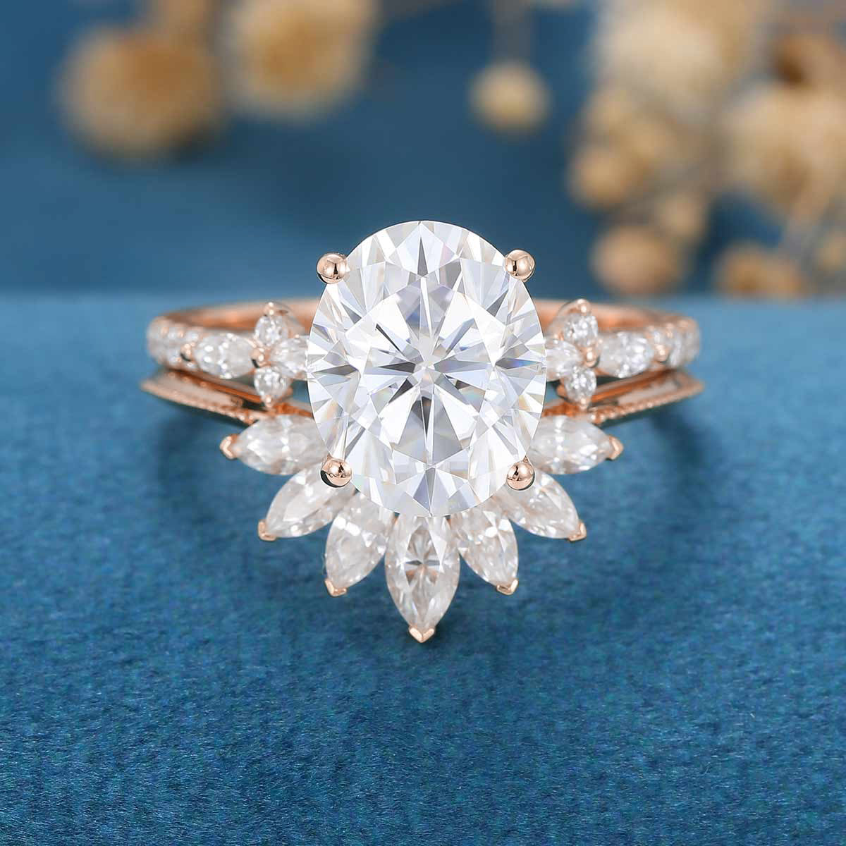 3.0Carat Oval cut Moissanite Engagement ring Bridal Set
