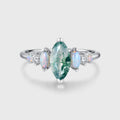 Marquise Cut Natural Moss Agate  Cluster Engagement ring