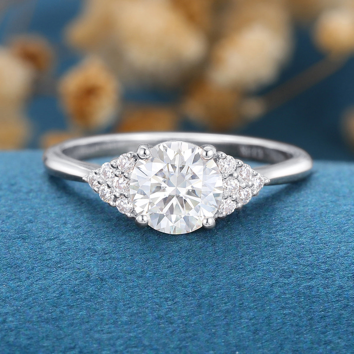 Round cut Moissanite  Cluster Engagement Ring