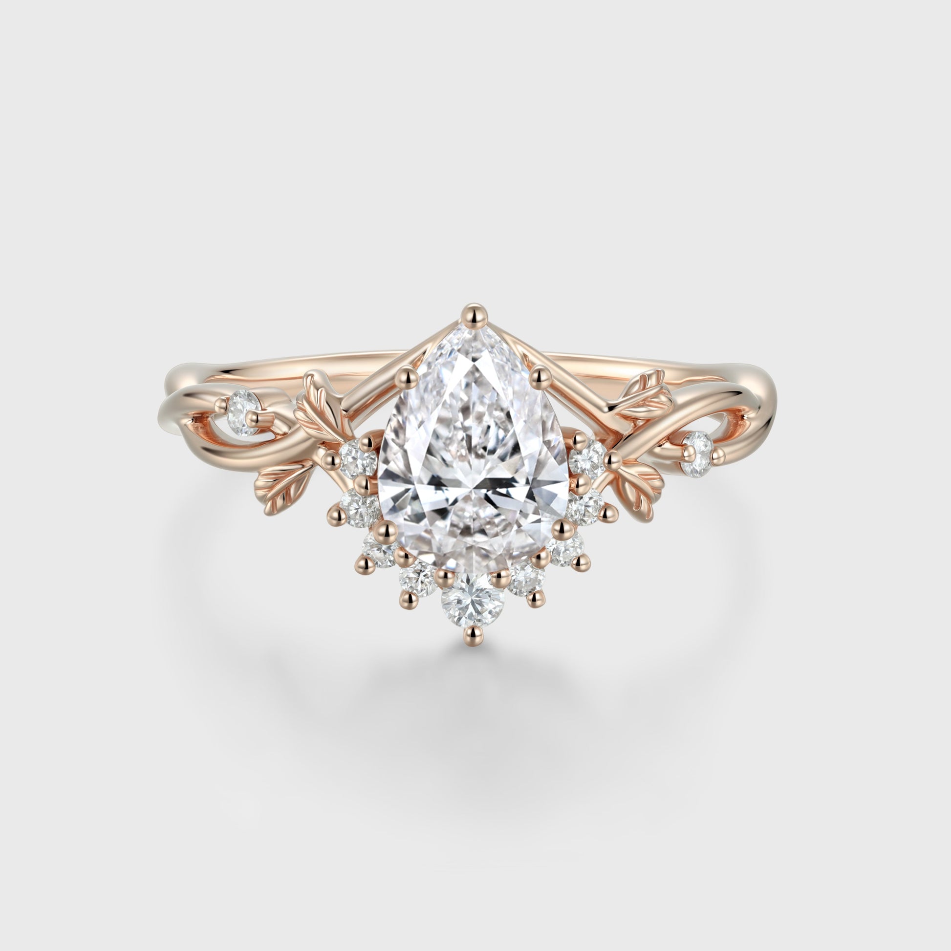 1.0CT~5.0ct  Pear cut Lab grown Diamond Twisted Shank Leaf Engagement Ring