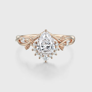 1.0CT~5.0ct  Pear cut Lab grown Diamond Twisted Shank Leaf Engagement Ring