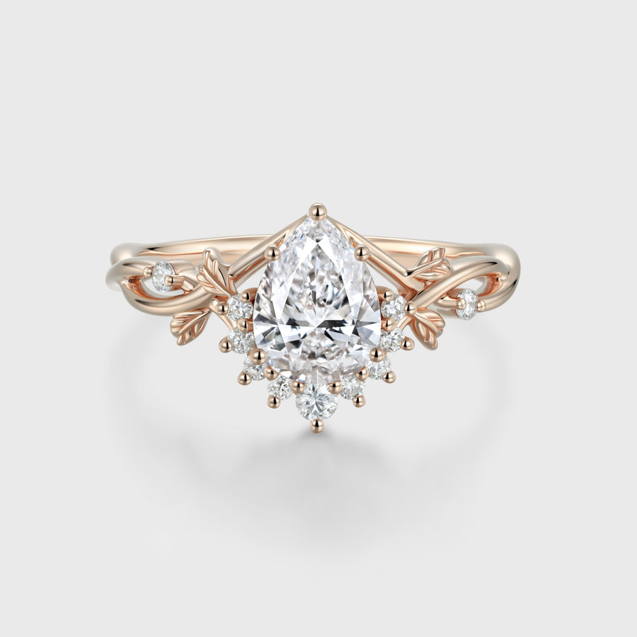 1.0CT~5.0ct  Pear cut Lab grown Diamond Twisted Shank Leaf Engagement Ring