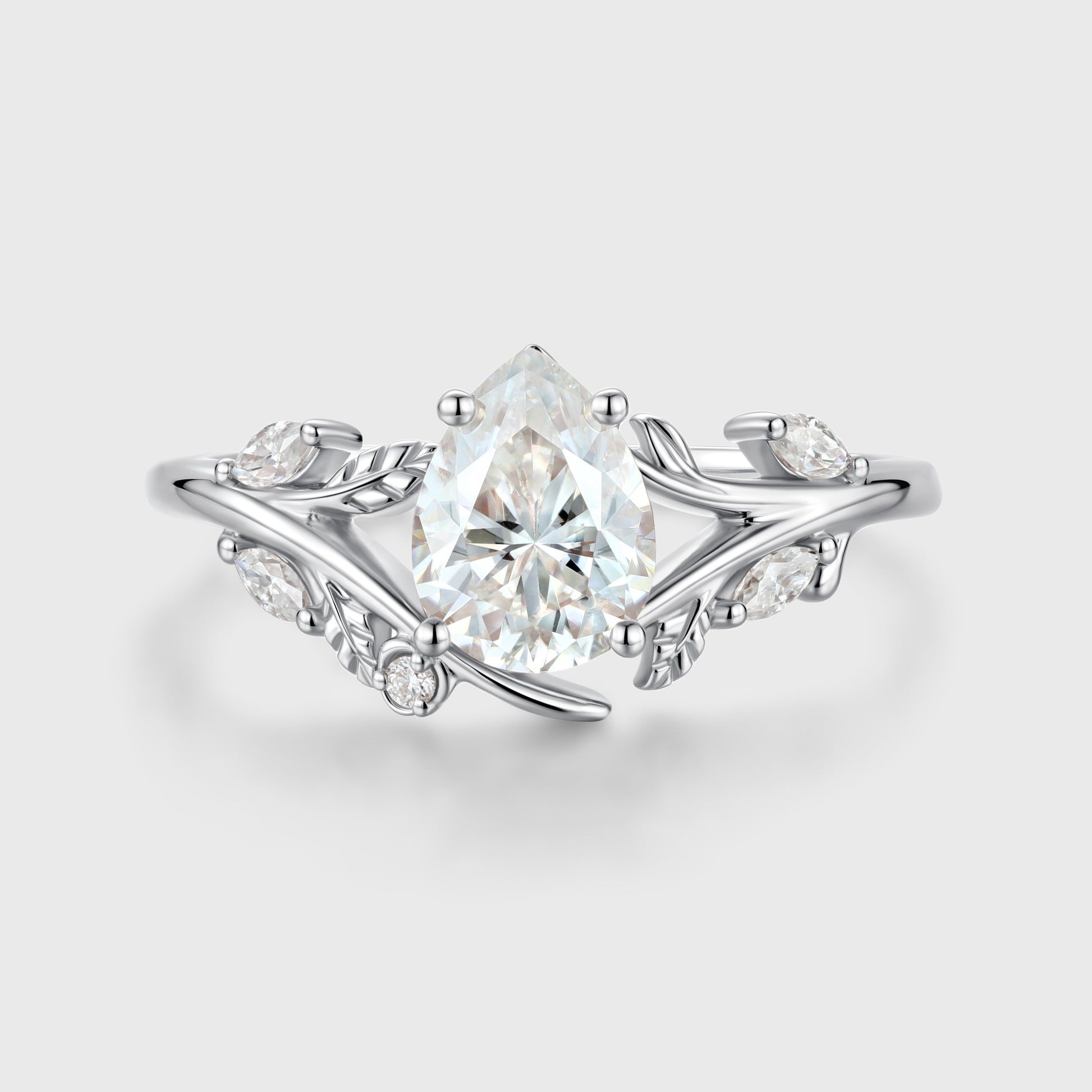 Nature Inspired Pear cut Moissanite Engagement Ring